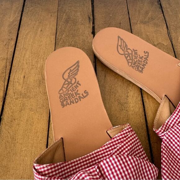 Ancient Greek Sandals Taygete Bow Slides Red Gingham 39 / 8 - 8.5 - Picture 6 of 7
